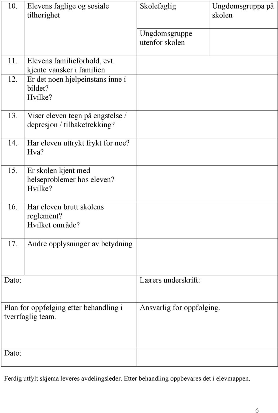 Har eleven brutt skolens reglement? Hvilket område? 17.