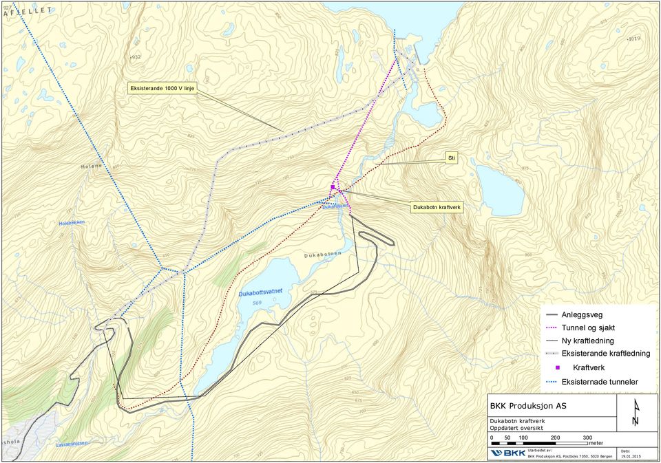 BKK Produksjon AS Dukabotn kraftverk Oppdatert oversikt 0 50 100 200 300 meter