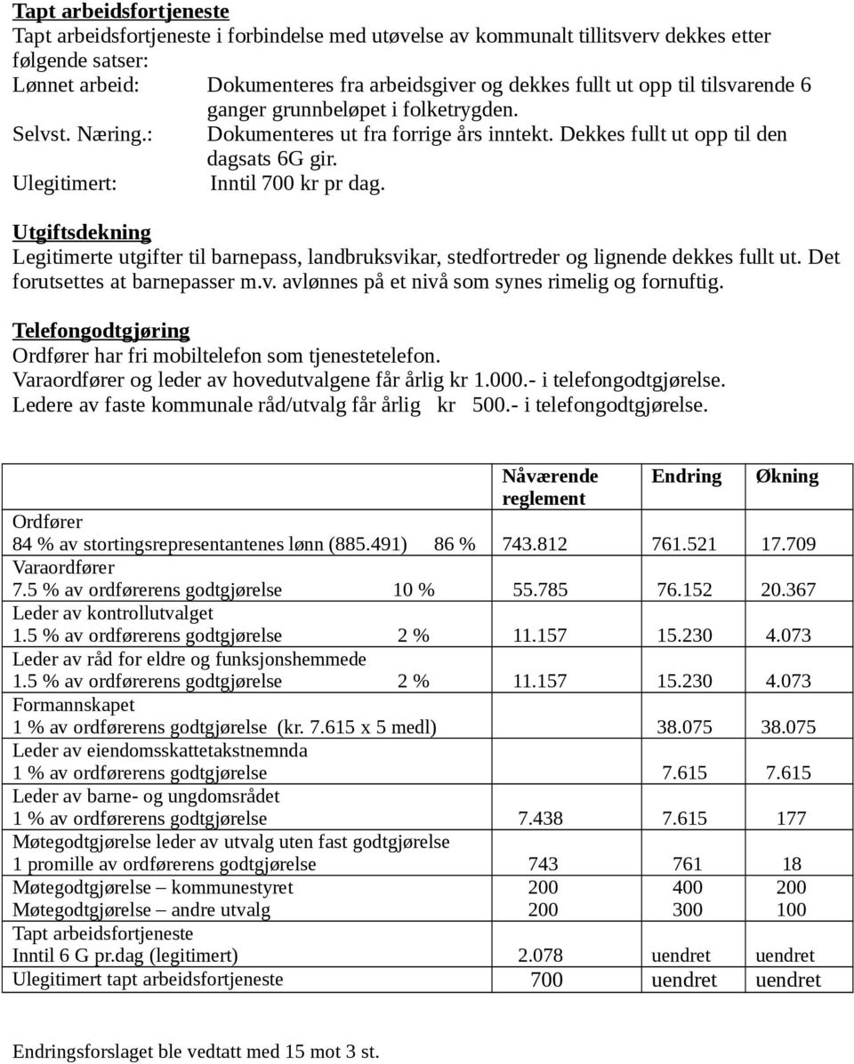 Utgiftsdekning Legitimerte utgifter til barnepass, landbruksvikar, stedfortreder og lignende dekkes fullt ut. Det forutsettes at barnepasser m.v. avlønnes på et nivå som synes rimelig og fornuftig.