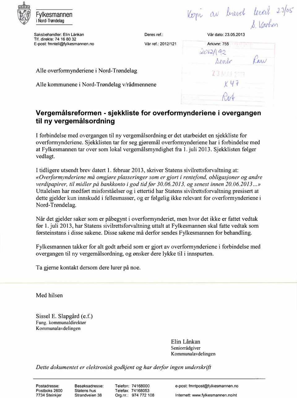 ny vergemålsordning er det utarbeidet en sjekkliste for overformynderiene.