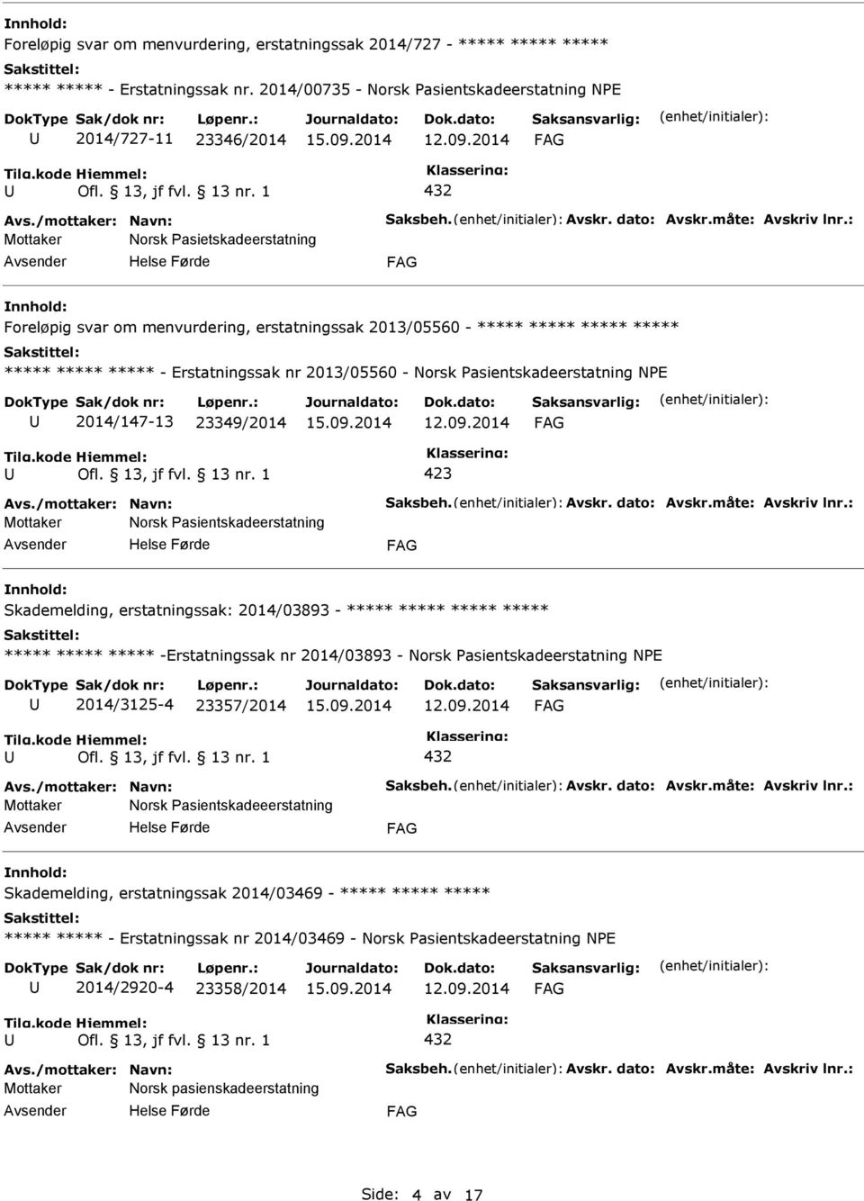 : Mottaker Norsk Pasietskadeerstatning Foreløpig svar om menvurdering, erstatningssak 2013/05560 - ***** ***** ***** ***** ***** ***** ***** - Erstatningssak nr 2013/05560 - Norsk