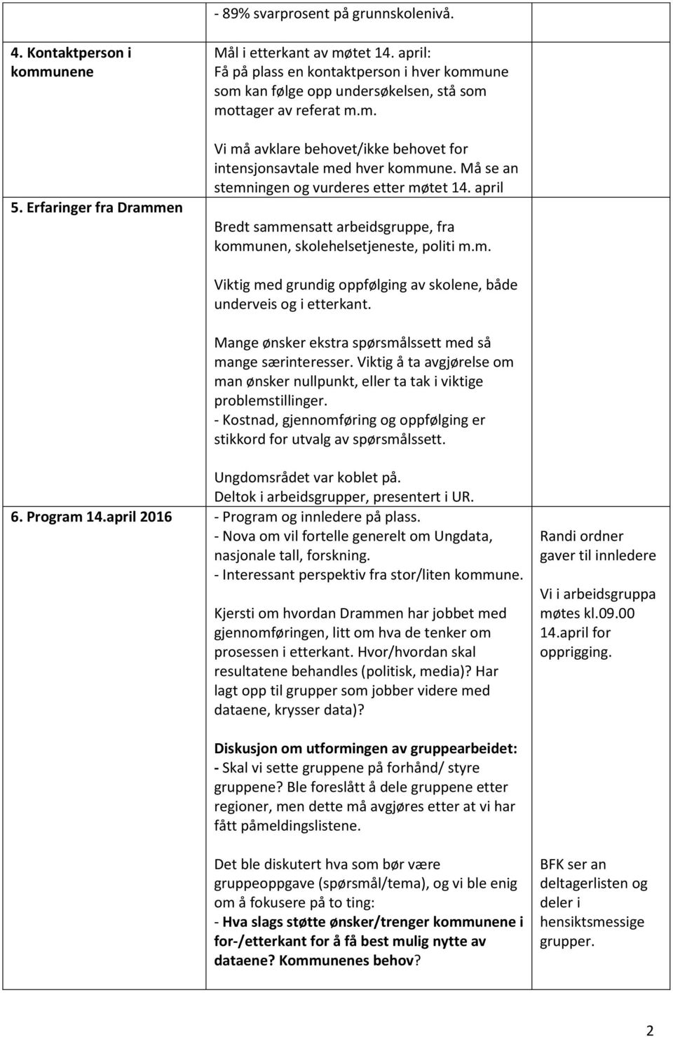 Må se an stemningen og vurderes etter møtet 14. april Bredt sammensatt arbeidsgruppe, fra kommunen, skolehelsetjeneste, politi m.m. Viktig med grundig oppfølging av skolene, både underveis og i etterkant.