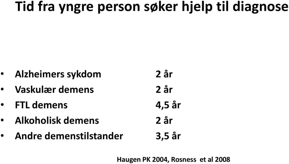 demens 4,5 år Alkoholisk demens 2 år Andre