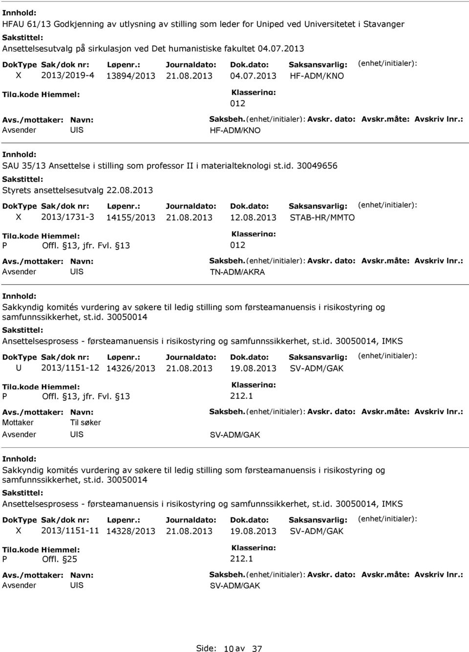 2013 2013/1731-3 14155/2013 12.08.2013 TAB-HR/MMTO akkyndig komités vurdering av søkere til ledig stilling som førsteamanuensis i risikostyring og samfunnssikkerhet, st.id.