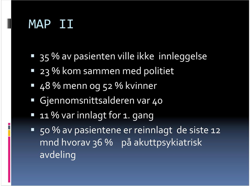 Gjennomsnittsalderen var 40 11 % var innlagt for 1.