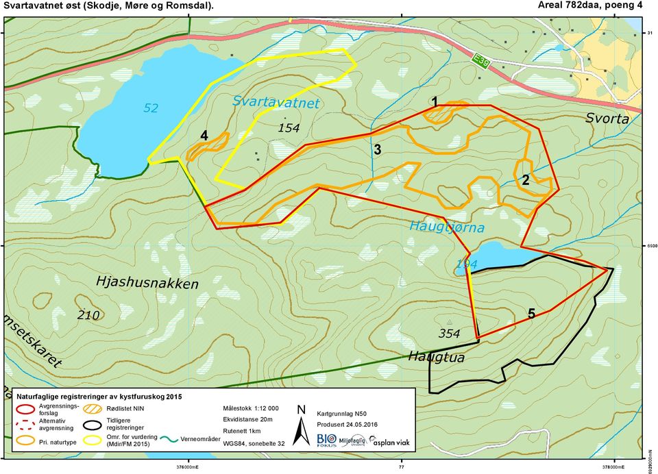 Orrenakkdalen Naturfaglige registreringer av kystfuruskog 2015 Avgrensningsforslag Alternativ avgrensning Pri.