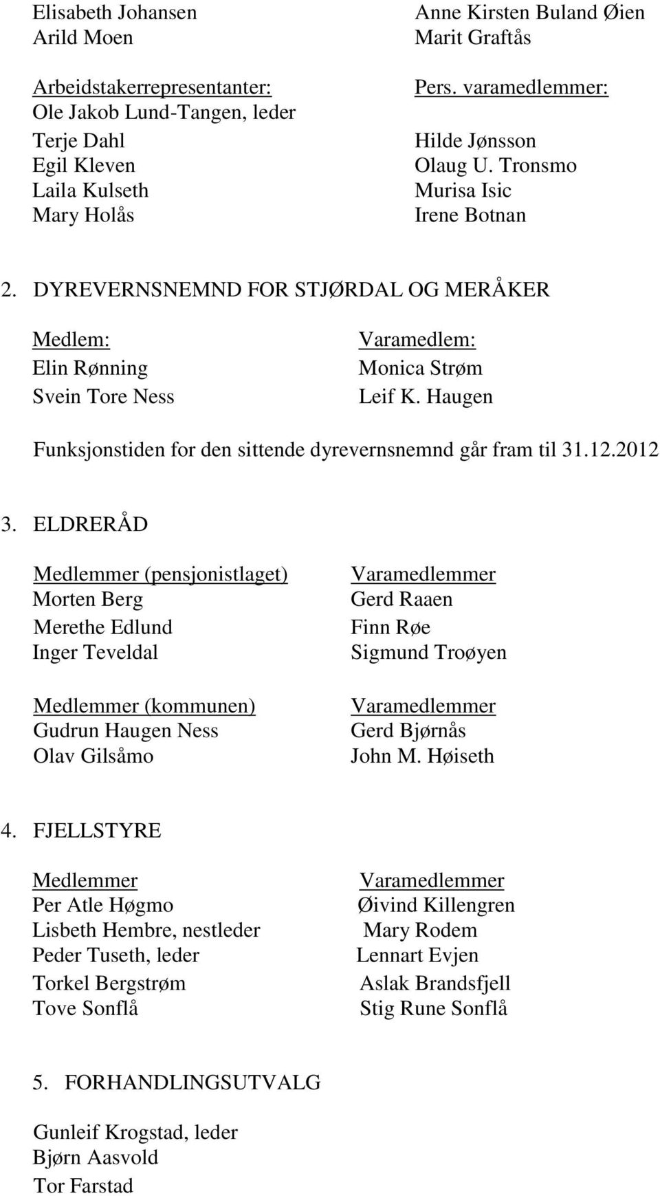 Haugen Funksjonstiden for den sittende dyrevernsnemnd går fram til 31.12.2012 3.