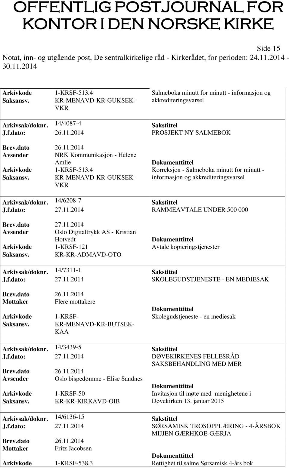 KR-MENAVD-KR-GUKSEK- VKR informasjon og akkrediteringsvarsel Arkivsak/doknr. 14/6208-7 Sakstittel J.f.dato: 27.11.