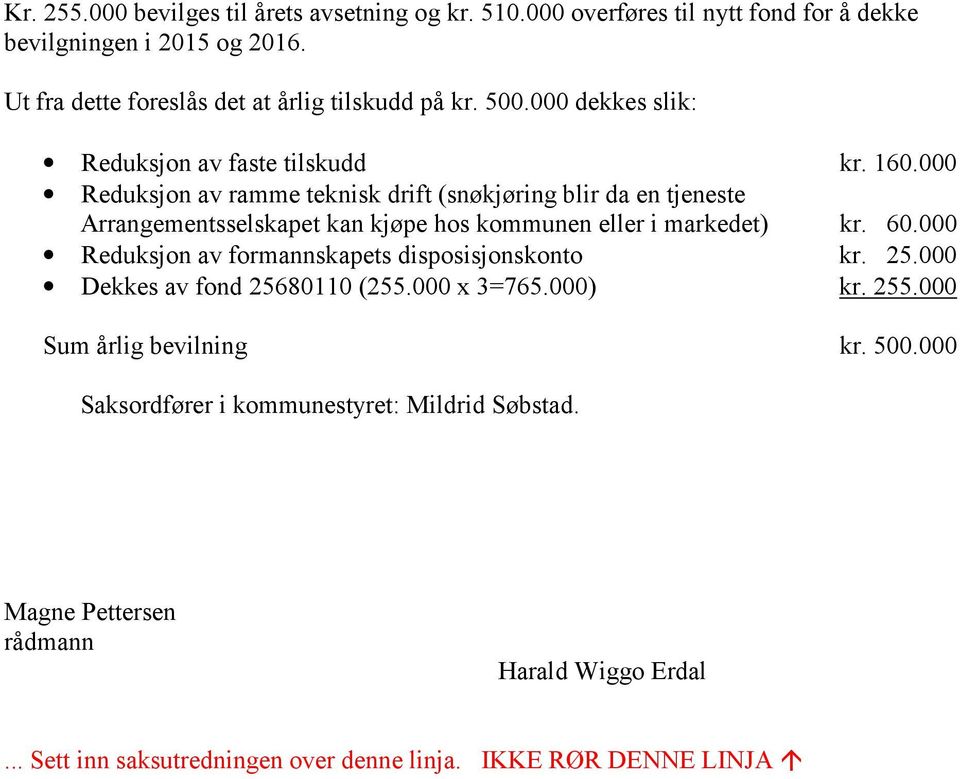 000 Reduksjon av ramme teknisk drift (snøkjøring blir da en tjeneste Arrangementsselskapet kan kjøpe hos kommunen eller i markedet) kr. 60.