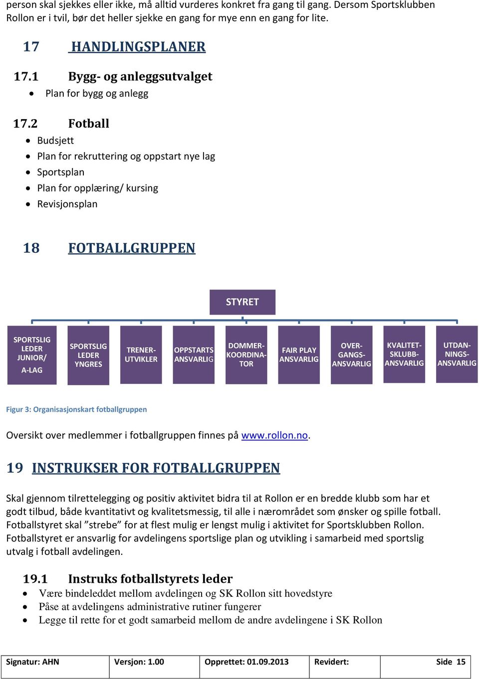 2 Fotball Budsjett Plan for rekruttering og oppstart nye lag Sportsplan Plan for opplæring/ kursing Revisjonsplan 18 FOTBALLGRUPPEN STYRET SPORTSLIG LEDER JUNIOR/ A-LAG SPORTSLIG LEDER YNGRES TRENER-