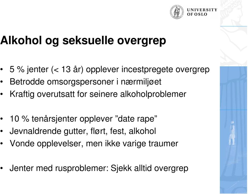alkoholproblemer 10 % tenårsjenter opplever date rape Jevnaldrende gutter, flørt,