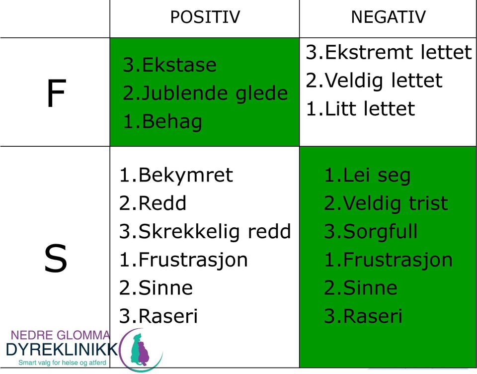 Raseri NEGATIV 3.Ekstremt lettet 2.Veldig lettet 1.