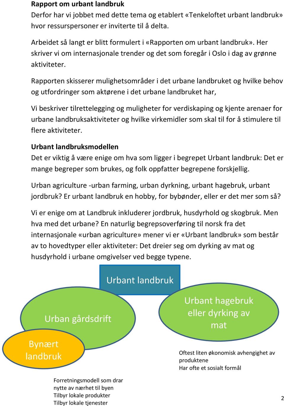 Rapporten skisserer mulighetsområder i det urbane landbruket og hvilke behov og utfordringer som aktørene i det urbane landbruket har, Vi beskriver tilrettelegging og muligheter for verdiskaping og