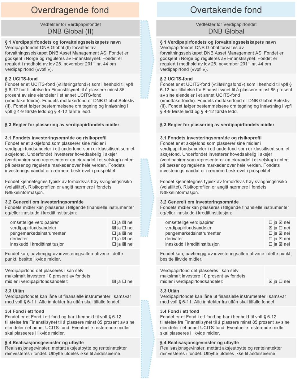 2 UCITS-fond Fondet er et UCITS-fond («tilføringsfond») som i henhold til vpfl 6-12 har tillatelse fra Finanstilsynet til å plassere minst 85 prosent av sine eiendeler i et annet UCITS-fond