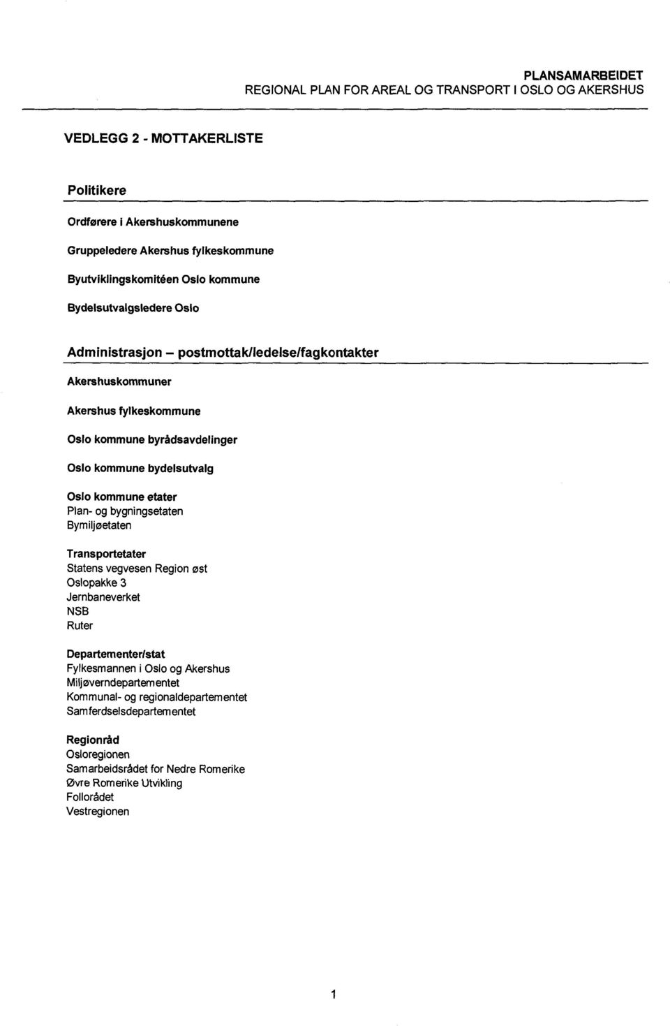 kommune bydelsutvalg Oslo kommune etater Plan- og bygningsetaten Bymiljøetaten Transportetater Statensvegvesen Region øst Oslopakke3 Jernbaneverket NSB Ruter Departementer/stat