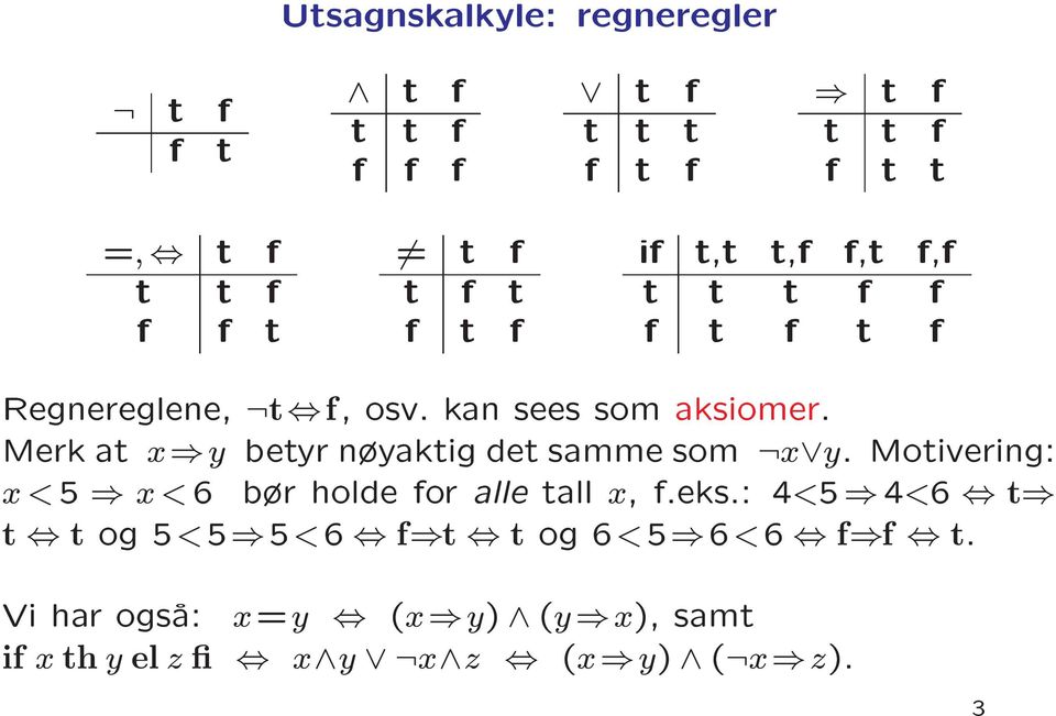 Regnereglene, at x y betyr nyaktig det samme som x y. Motivering: Merk x<5 x<6 br holde for alle tall x, f.