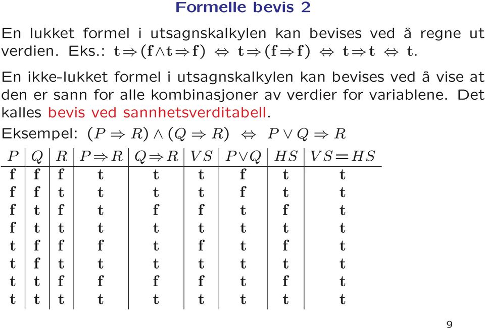 verdien. bevis sannhetsverditabell.