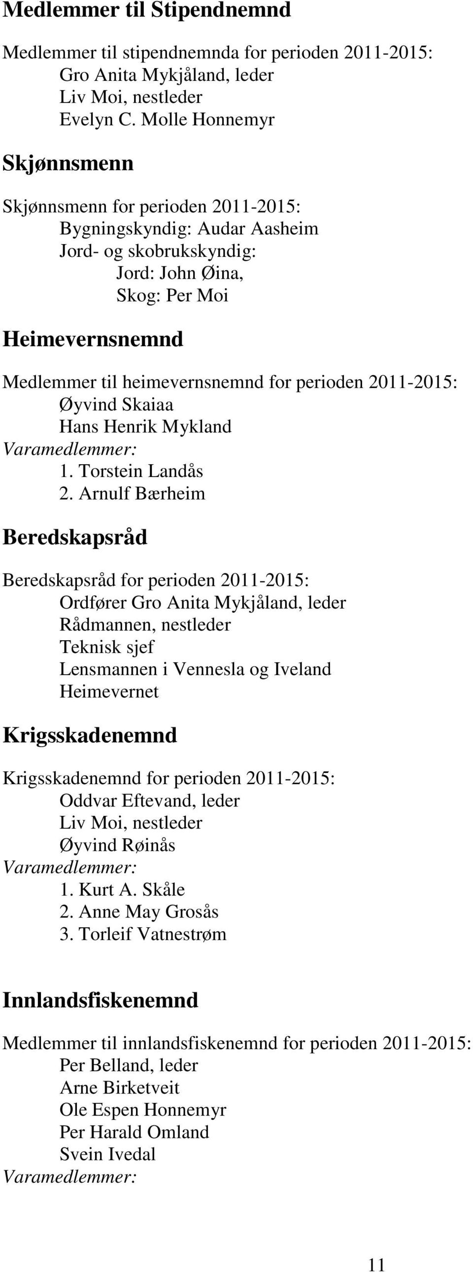 perioden 2011-2015: Øyvind Skaiaa Hans Henrik Mykland 1. Torstein Landås 2.