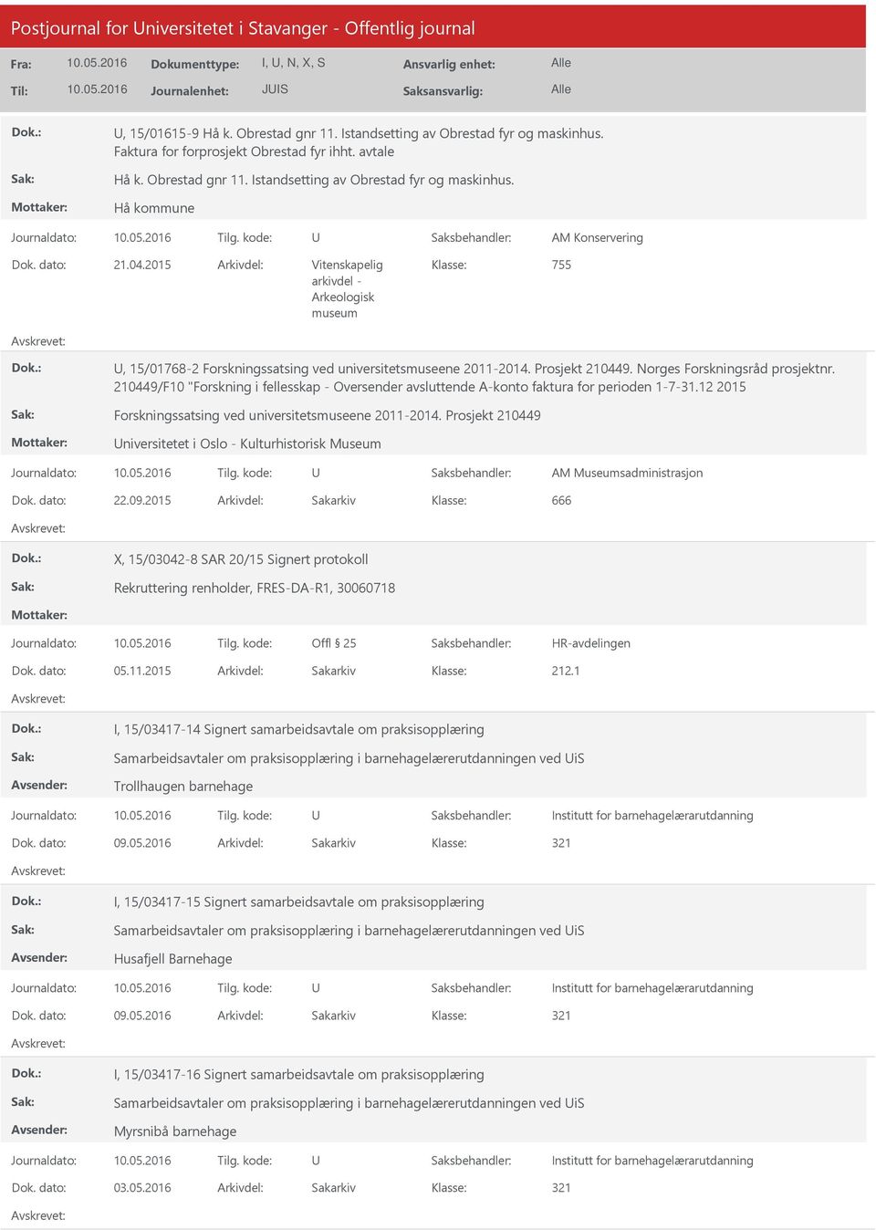 2015 Arkivdel: Vitenskapelig 755, 15/01768-2 Forskningssatsing ved universitetsmuseene 2011-2014. Prosjekt 210449. Norges Forskningsråd prosjektnr.