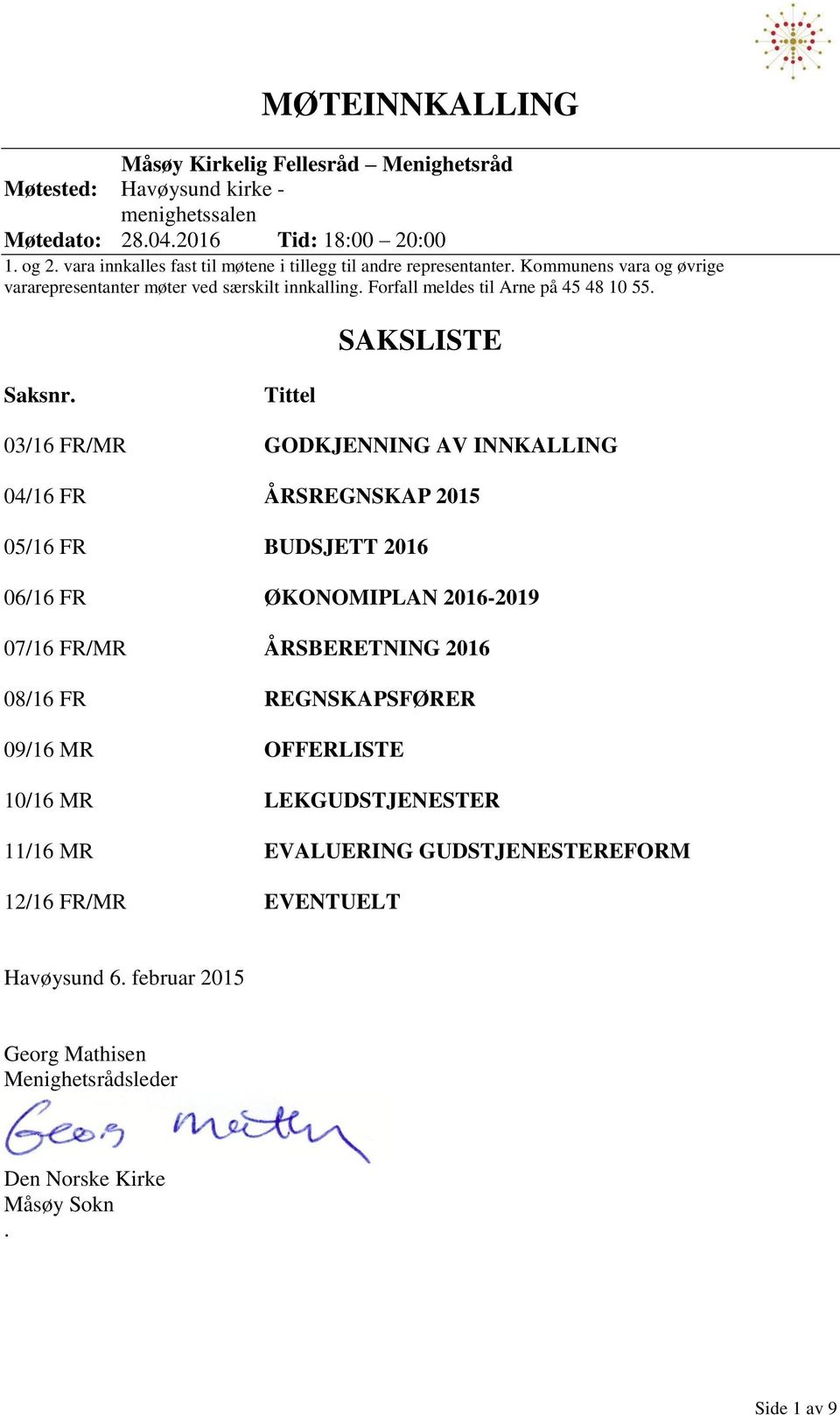 SAKSLISTE Saksnr.