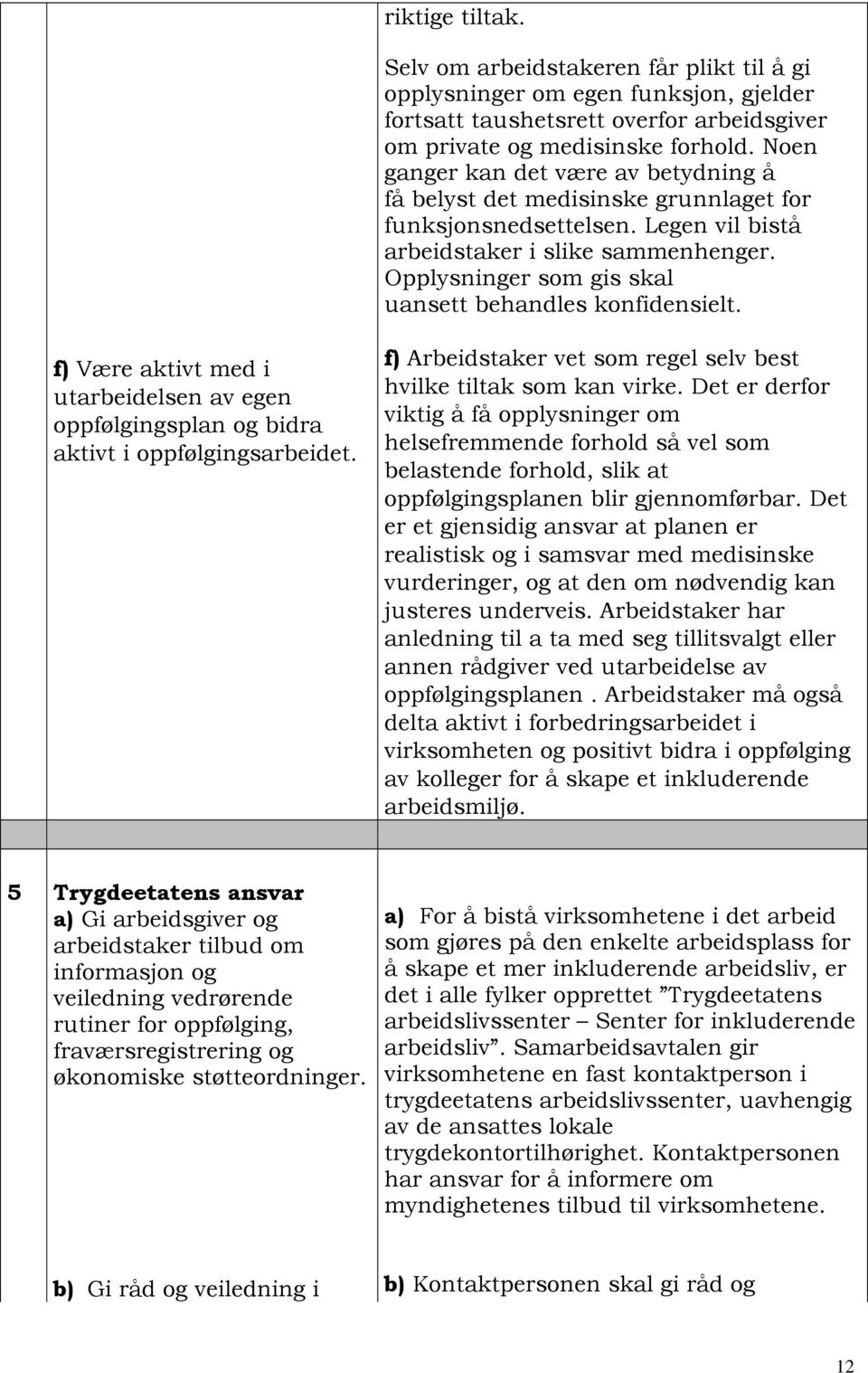 Opplysninger som gis skal uansett behandles konfidensielt. f) Være aktivt med i utarbeidelsen av egen oppfølgingsplan og bidra aktivt i oppfølgingsarbeidet.