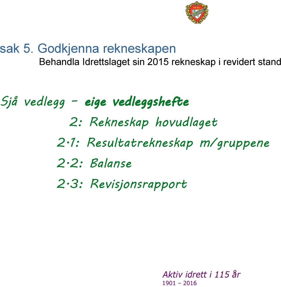 rekneskap i revidert stand Sjå vedlegg eige