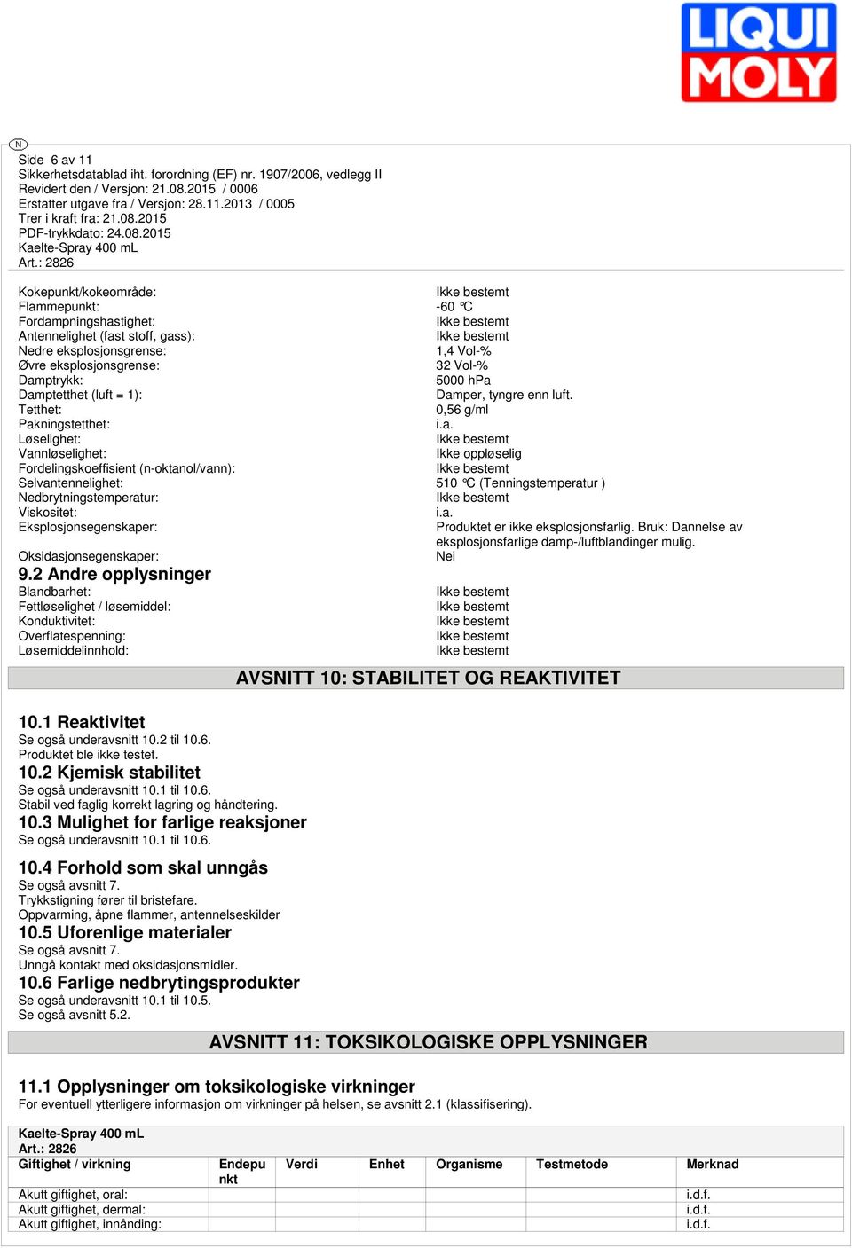 a. Eksplosjonsegenskaper: Produktet er ikke eksplosjonsfarlig. Bruk: Dannelse av eksplosjonsfarlige damp-/luftblandinger mulig. Oksidasjonsegenskaper: Nei 9.