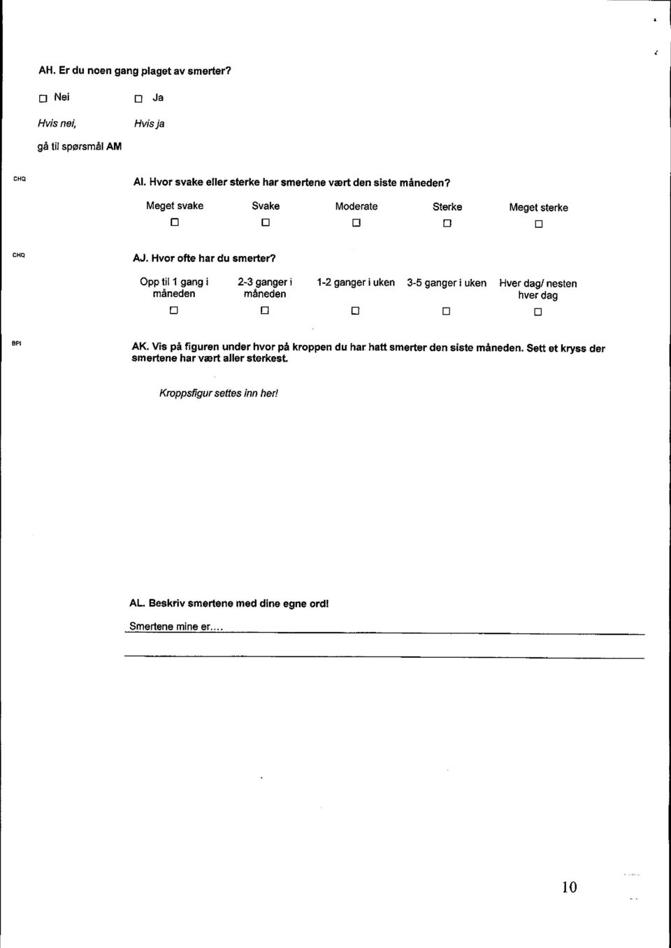 Opp til 1 gang i 2-3 ganger i 1-2 ganger i uken 3-5 ganger i uken Hver dag/ nesten BPI AK.