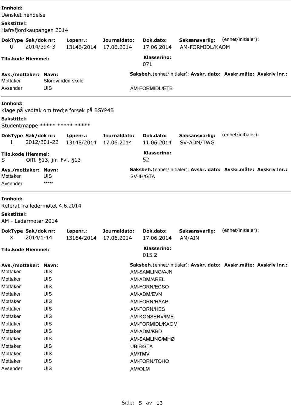 2014 V-ADM/TWG V-H/GTA nnhold: Referat fra ledermøtet 4.6.2014 AM - Ledermøter 2014 X 2014/1-14 13164/2014 AM/AJN 015.