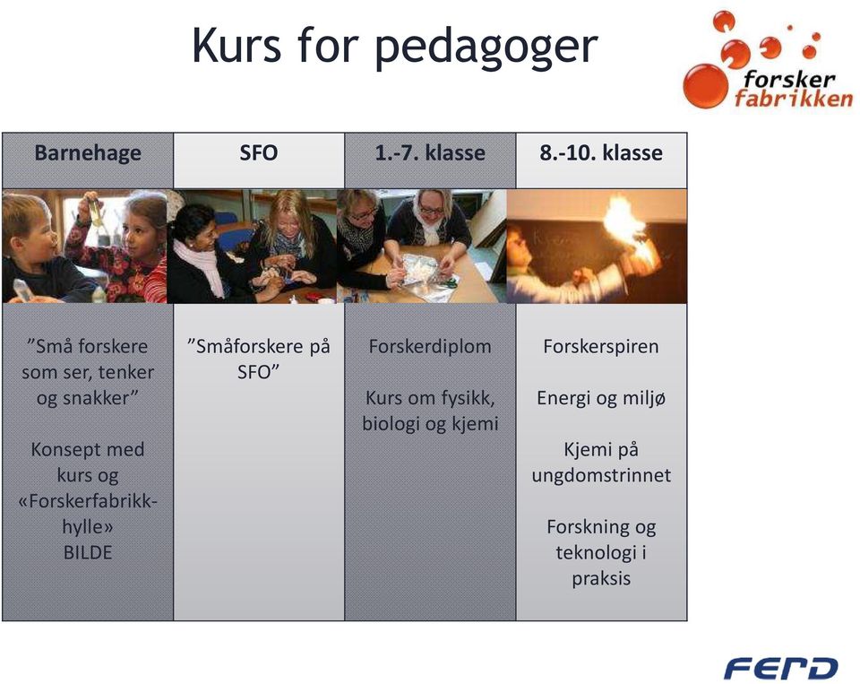 «Forskerfabrikkhylle» BILDE Småforskere på SFO Forskerdiplom Kurs om