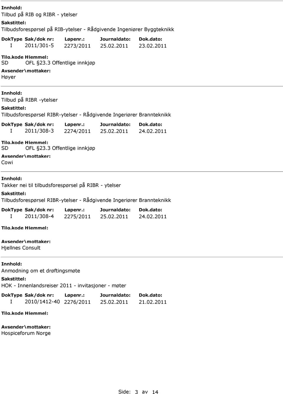 tilbudsforespørsel på RBR - ytelser Tilbudsforespørsel RBR-ytelser - Rådgivende ngeriører Brannteknikk 2011/308-4 2275/2011 Hjellnes