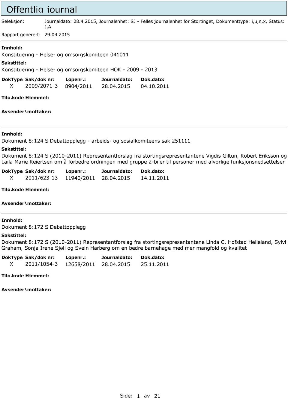 1 Konstituering - Helse- og omsorgskomiteen HOK - 2009-2013 X 2009/2071-3 8904/2011 04.10.