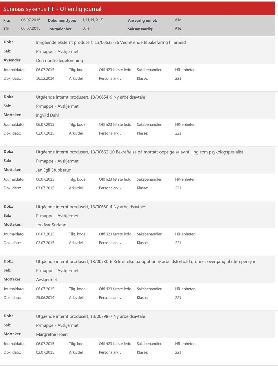 2015 Arkivdel: Personalarkiv tgående internt produsert, 13/00662-10 Bekreftelse på mottatt oppsigelse av stilling som psykologspesialist Jan Egil Stubberud Dok. dato: 03.07.