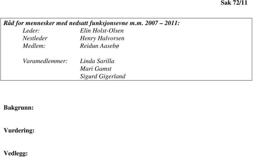 m. 2007 2011: Leder: Elin Holst-Olsen Nestleder