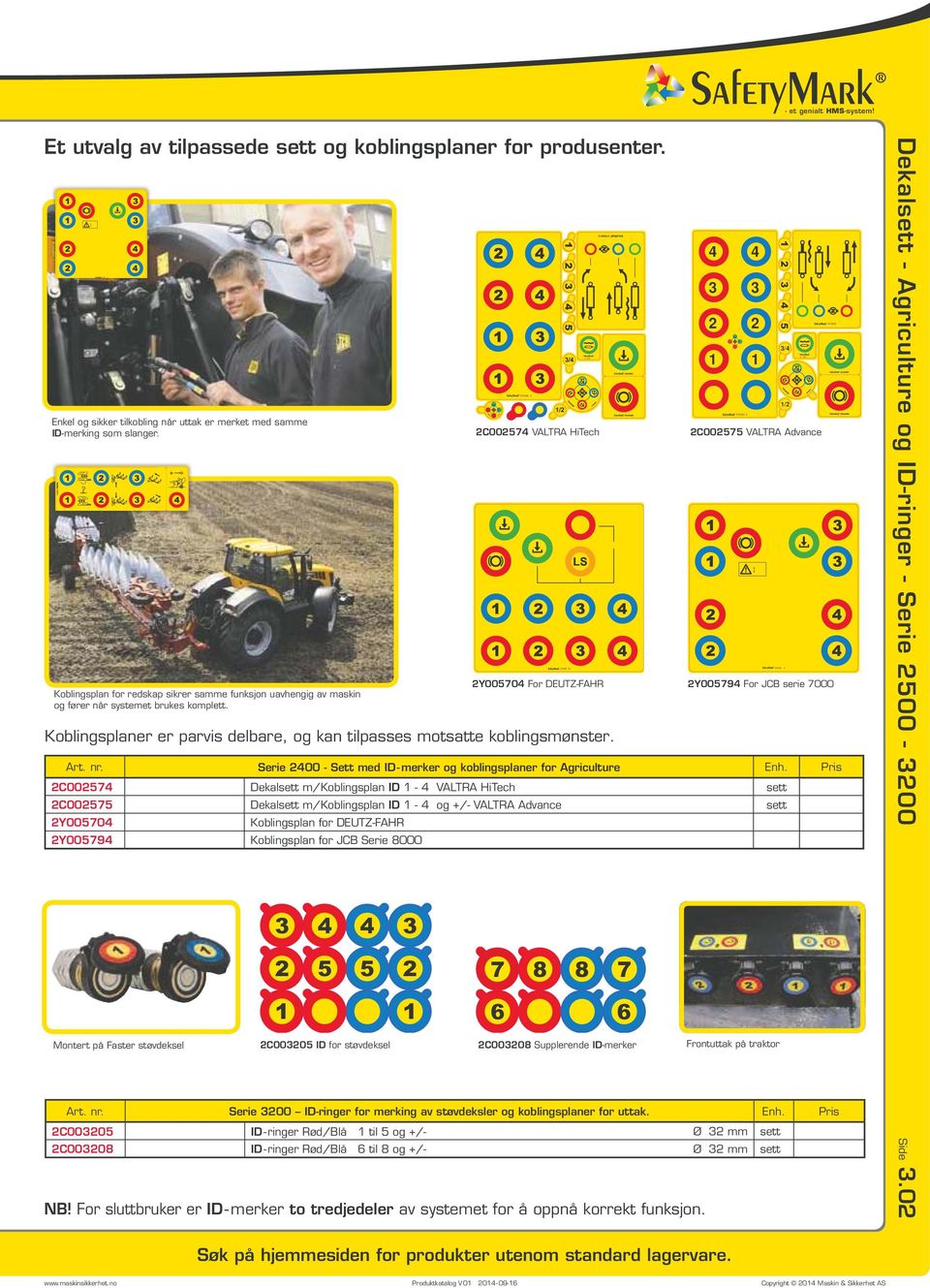 Pris C0057 Dekalsett m/koblingsplan ID - VALTRA HiTech sett C00575 Dekalsett m/koblingsplan ID - og +/- VALTRA Advance sett Y00570 Koblingsplan for DEUTZ-FAHR Y00579 Koblingsplan for JCB Serie 8000