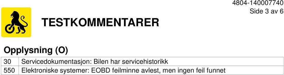 servicehistorikk 550 Elektroniske