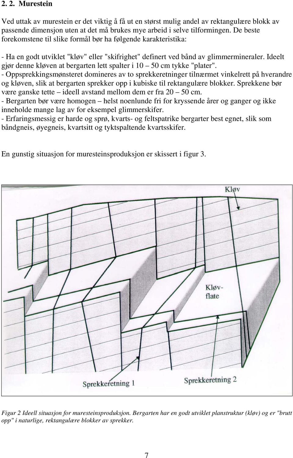 Ideelt gjør denne kløven at bergarten lett spalter i 10 50 cm tykke "plater".