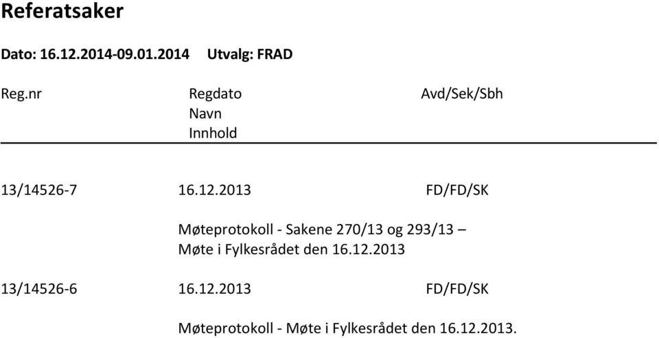 2013 FD/FD/SK Møteprotokoll - Sakene 270/13 og 293/13 Møte i