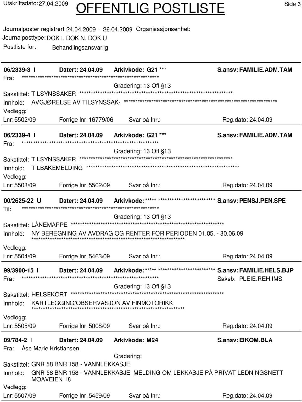 : Reg.dato: 24.04.09 00/2625-22 U Datert: 24.04.09 Arkivkode:***** ****************************** S.ansv: PENS