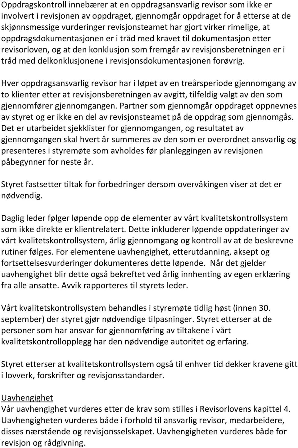 revisjonsdokumentasjonen forøvrig.