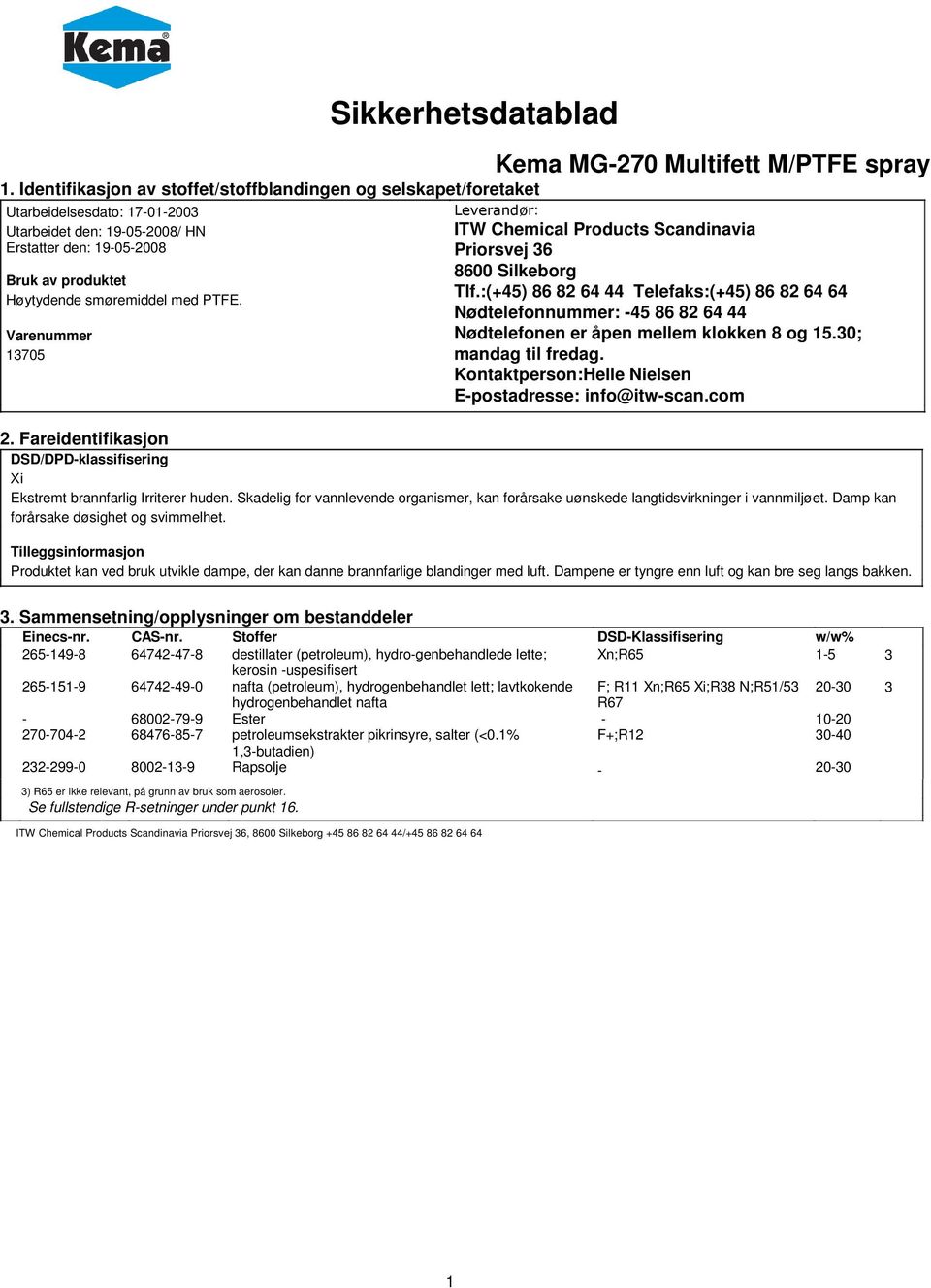 Varenummer 13705 Leverandør: ITW Chemical Products Scandinavia Priorsvej 36 8600 Silkeborg Tlf.