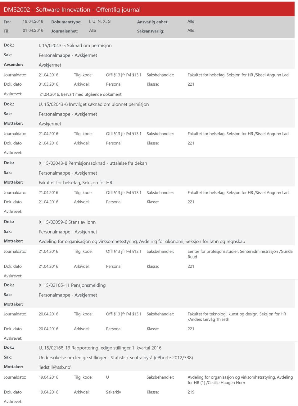 Permisjonssøknad - uttalelse fra dekan Personalmappe - Fakultet for helsefag, Seksjon for HR Fakultet for helsefag, Seksjon for HR /Sissel Angunn Lad Personal X, 15/02059-6 Stans av lønn