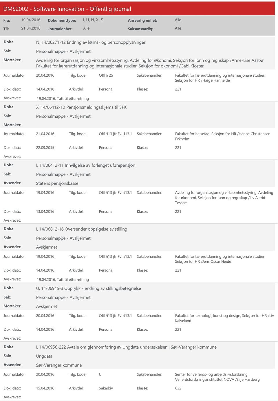 2015 Personal I, 14/06412-11 Innvilgelse av forlenget uførepensjon Personalmappe - Statens pensjonskasse for økonomi, Seksjon for lønn og regnskap /Liv Astrid Tessem 13.04.