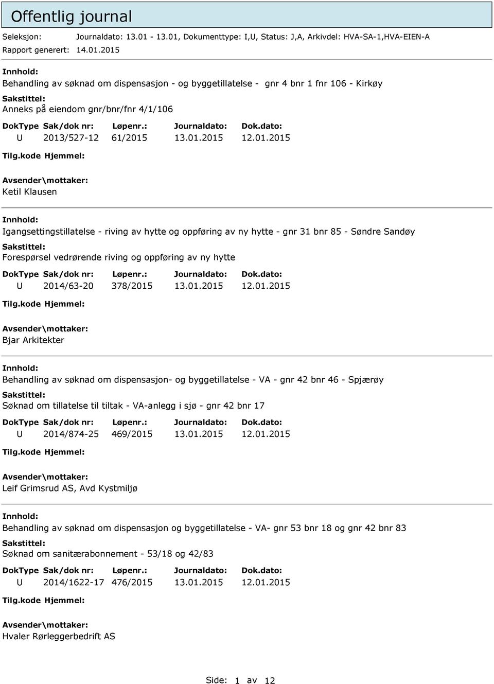 Dokumenttype:,, Status: J,A, Arkivdel: HVA-SA-1,HVA-EEN-A 14.01.