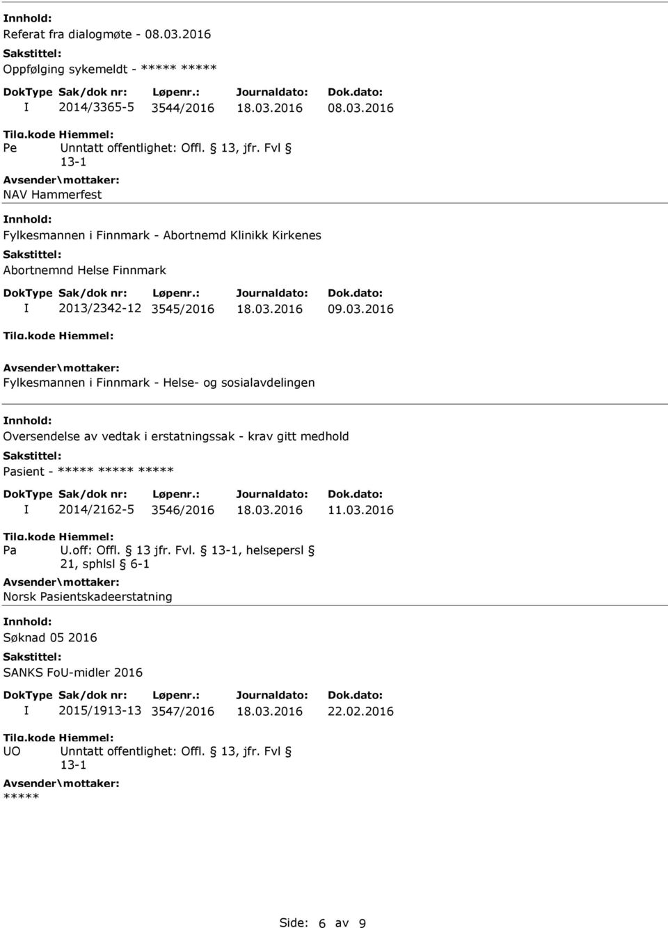 2016 NAV Hammerfest nnhold: Fylkesmannen i Finnmark - Abortnemd Klinikk Kirkenes Abortnemnd Helse Finnmark 2013/2342-12