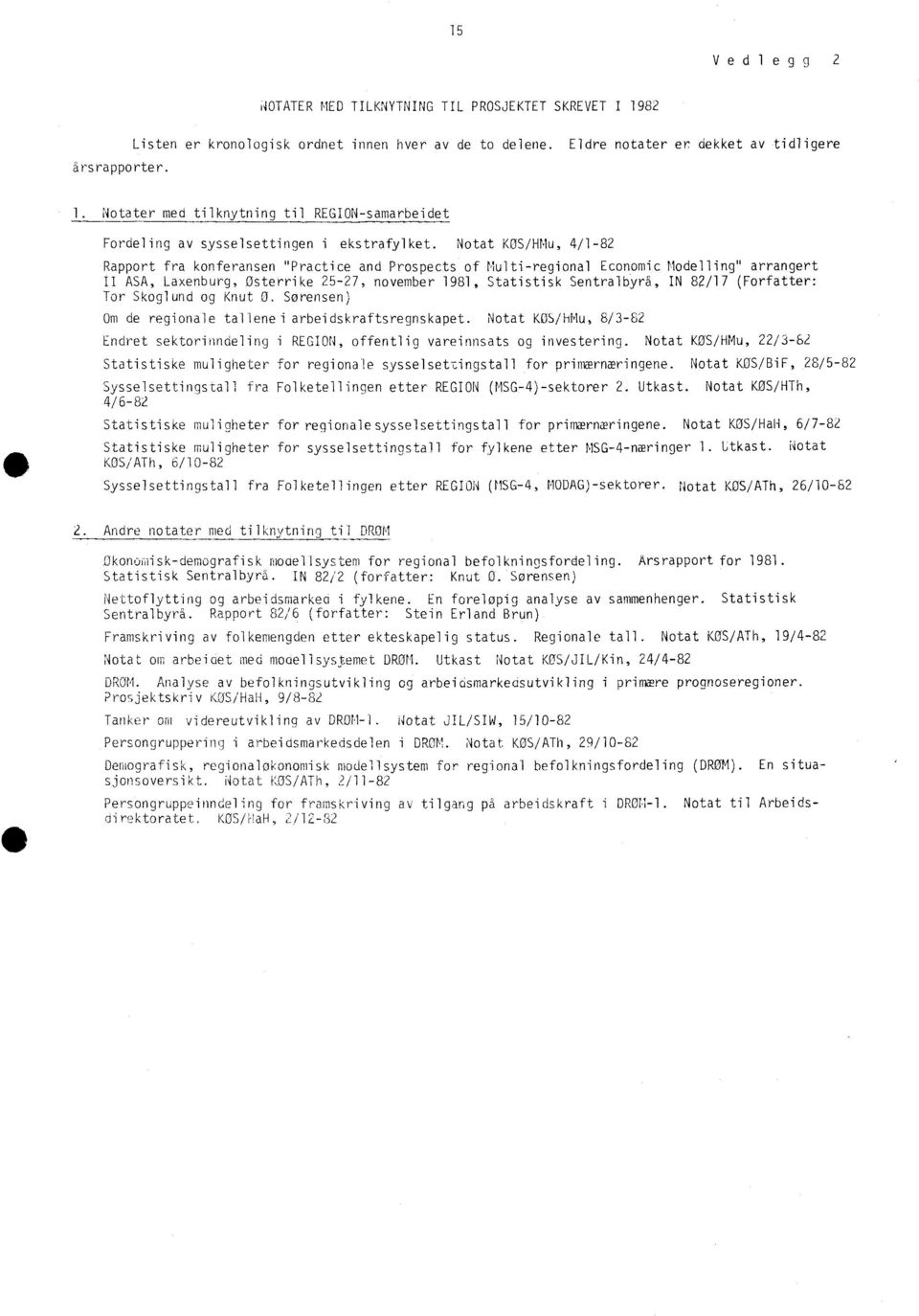 Notat KOS/HMu, 4/1-82 Rapport fra konferansen "Practice and Prospects of Multi-regional Economic Modelling" arrangert II ASA, Laxenburg, Osterrike 25-27, november 1981, Statistisk Sentralbyrå, IN