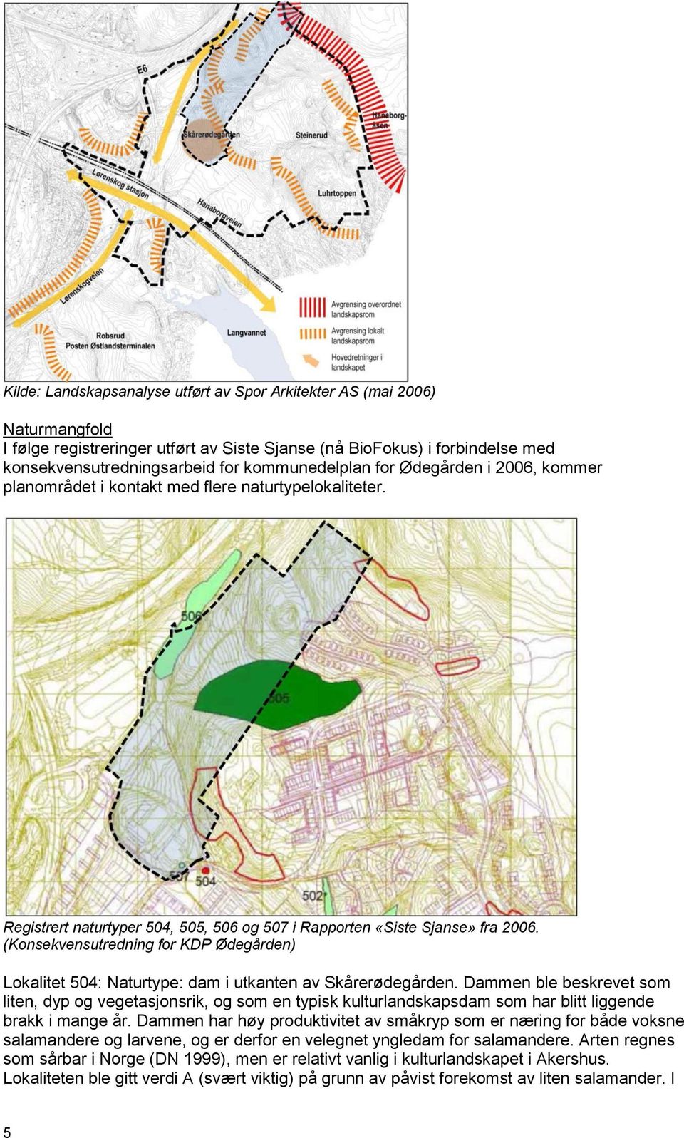 (Konsekvensutredning for KDP Ødegården) Lokalitet 504: Naturtype: dam i utkanten av Skårerødegården.