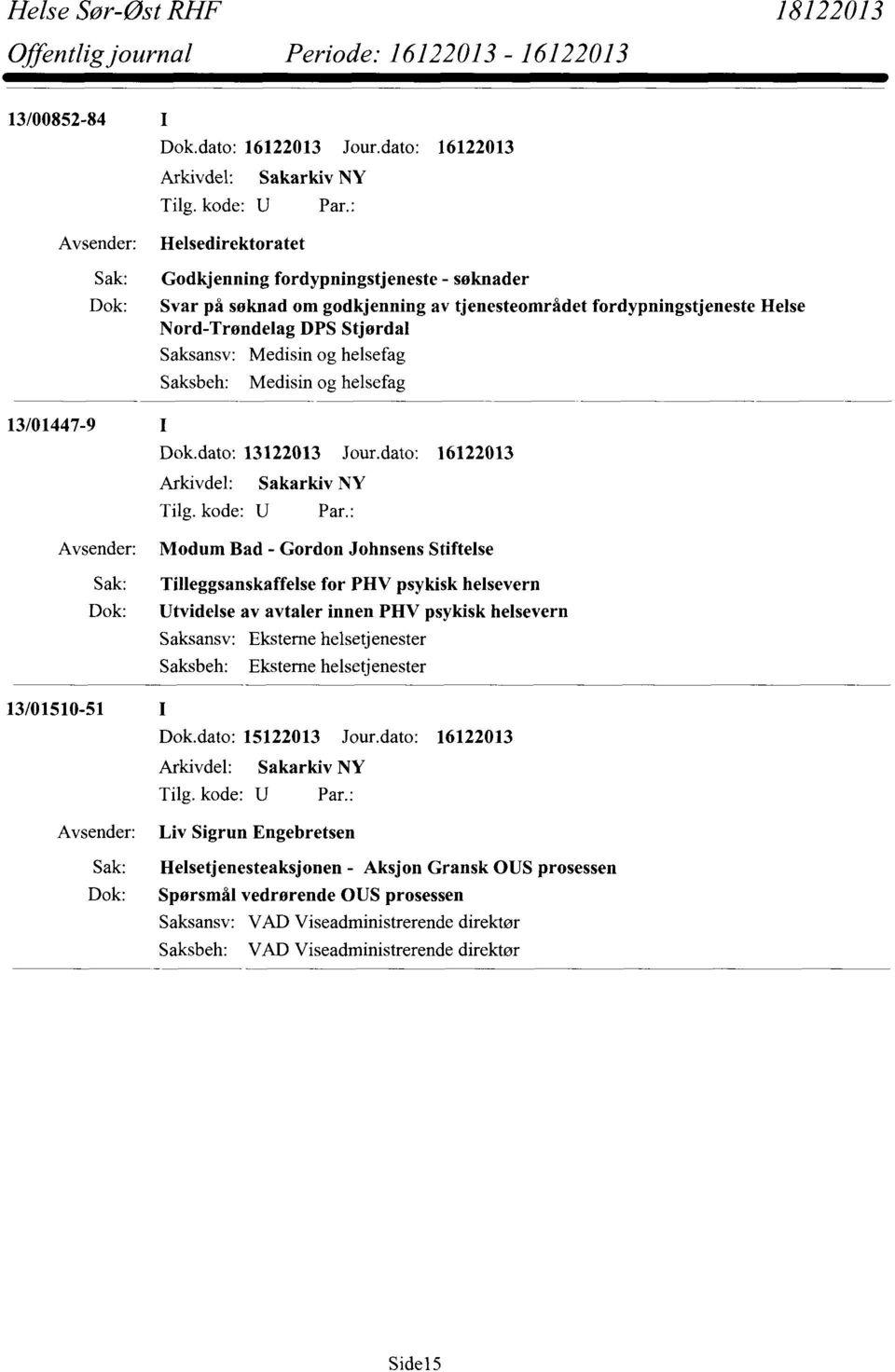 helsevern Utvidelse av avtaler innen PHV psykisk helsevern Eksterne helsetjenester Eksterne helsetjenester 13/01510-51 Dok.dato: 15122013 Jour.