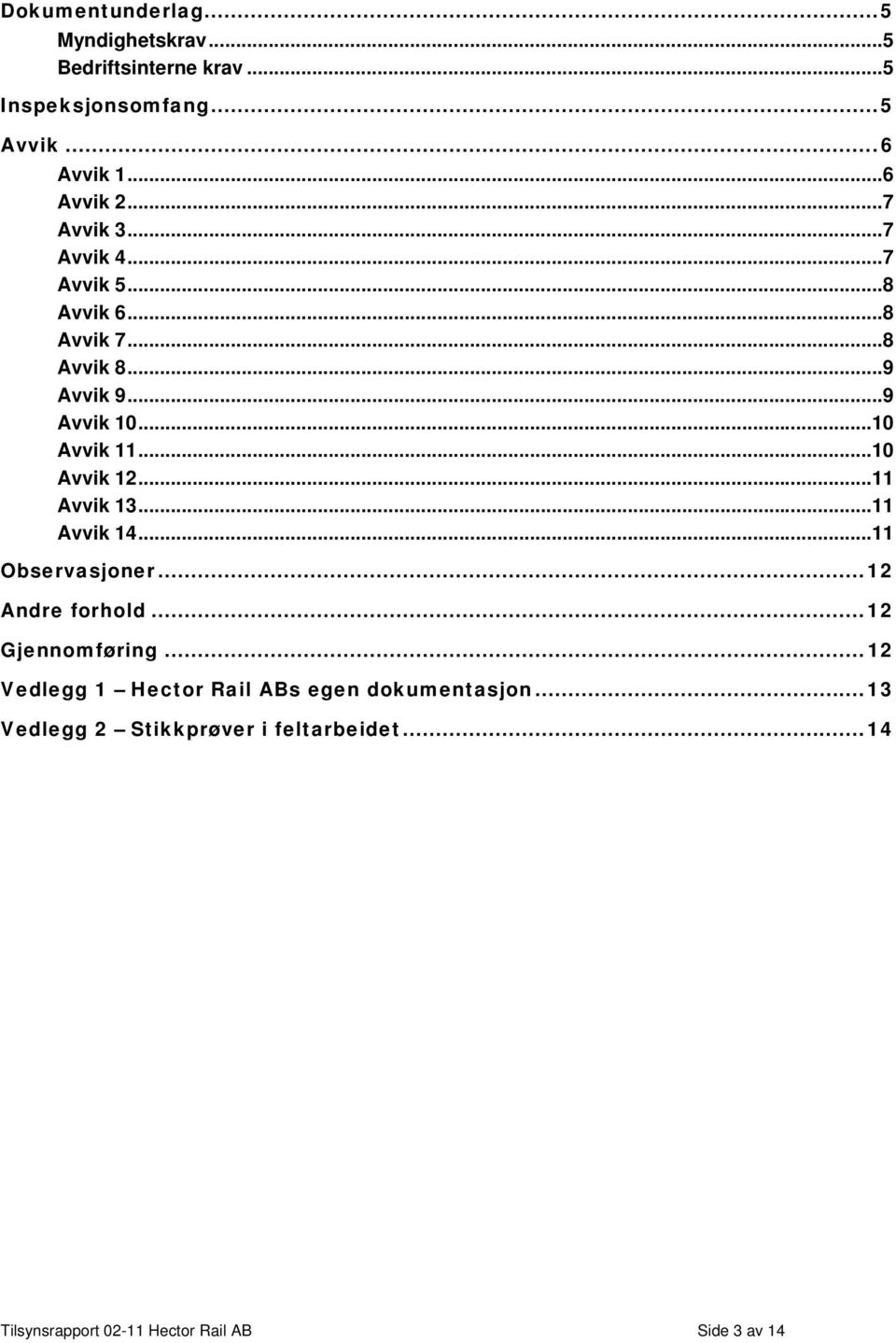 ..10 Avvik 12...11 Avvik 13...11 Avvik 14...11 Observasjoner...12 Andre forhold...12 Gjennomføring.