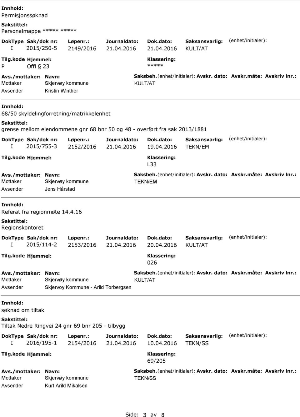 /mottaker: Navn: Saksbeh. Avskr. dato: Avskr.måte: Avskriv lnr.: TEKN/EM Jens Hårstad nnhold: Referat fra regionmøte 14.4.16 Regionskontoret 2015/114-2 2153/2016 KLT/AT 026 Avs.